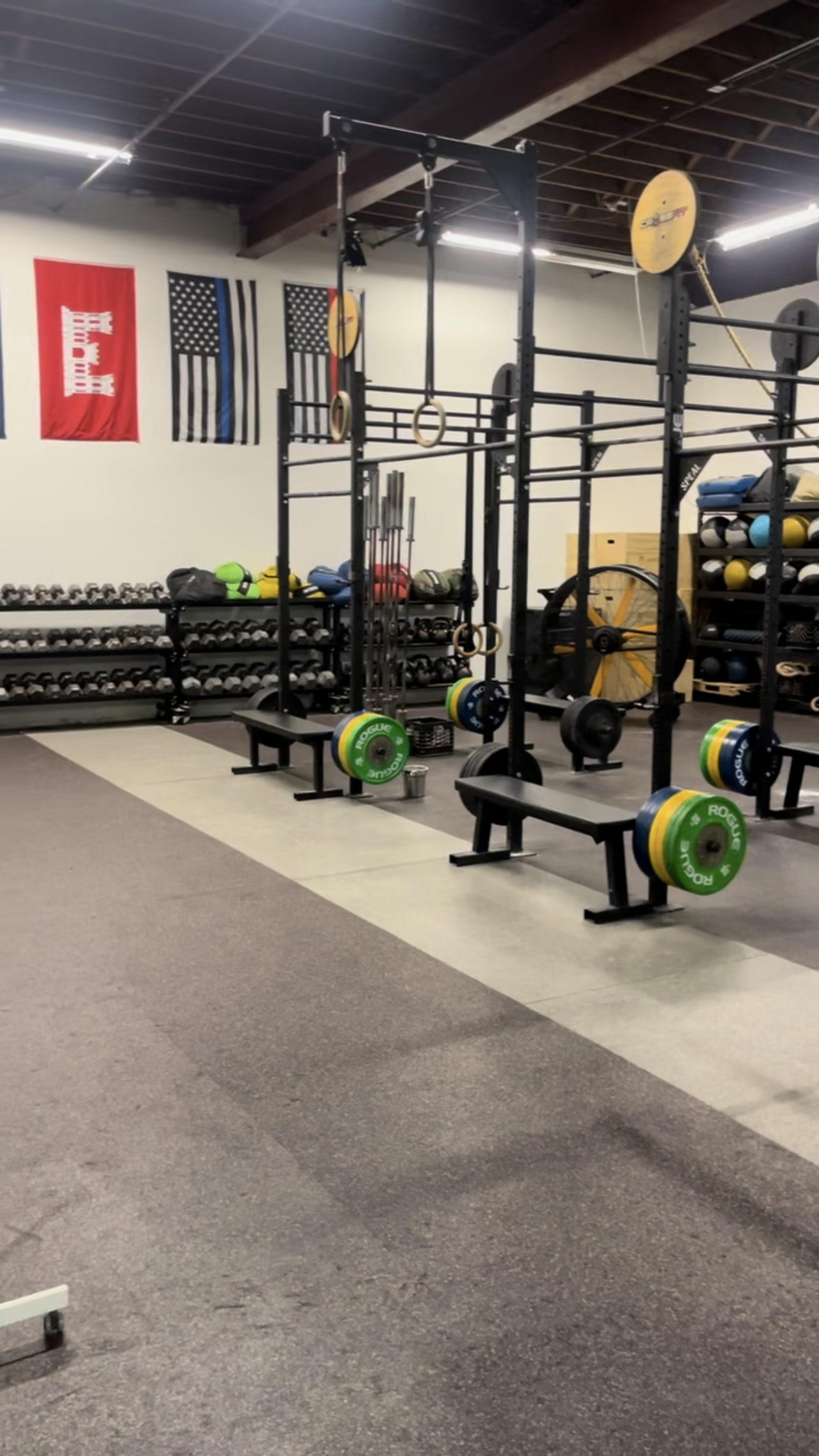 inside gym showing weights